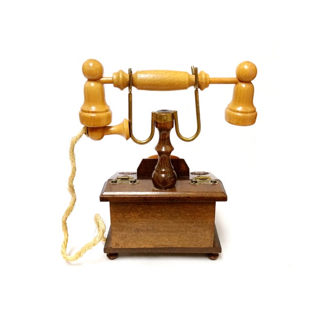 Mid-Century Modern Vintage Hand-Carved French Style Wood Rotary Phone Style Trinket Jewelry Box For Sale - Image 3 of 6