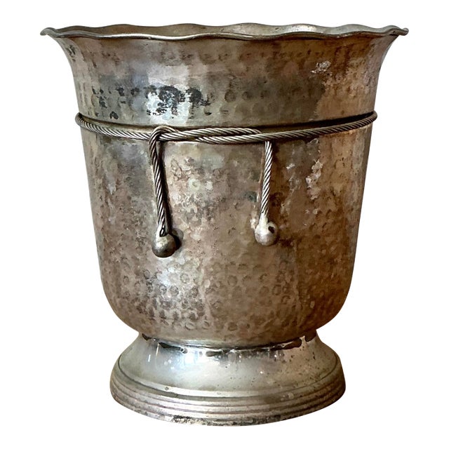 Vintage Boho Hammered Aluminum Ice Bucket For Sale