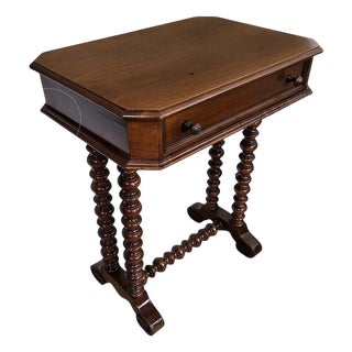 Antique Italian Carved Wood Sewing Table with Bobbin Barley Twist Legs, 1890s For Sale