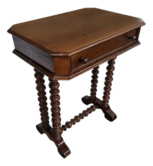 Antique Italian Carved Wood Sewing Table with Bobbin Barley Twist Legs, 1890s