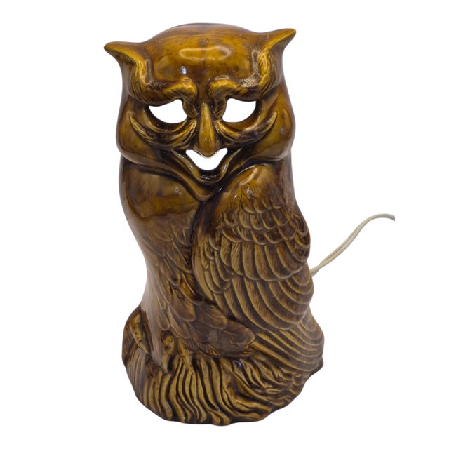 Vintage Figurative Glazed Ceramic Owl Tv Lamp Night Light For Sale - Image 9 of 9