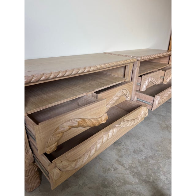 1980’s Vintage Hollywood Regency Style Hand-Carved Wood Commodes – A Pair For Sale - Image 9 of 12