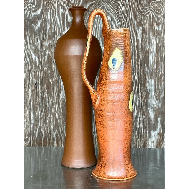 Late 20th Century Vintage Boho Studio Pottery Vases - Set of 2 For Sale - Image 5 of 13