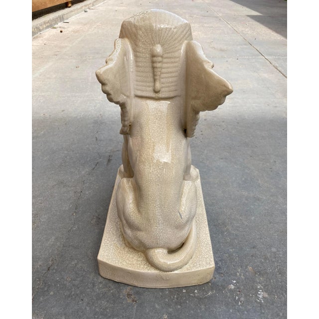 1980s Egyptian Sphinx & Cat Statue in Crackle Glazed Porcelain a Set Chairish