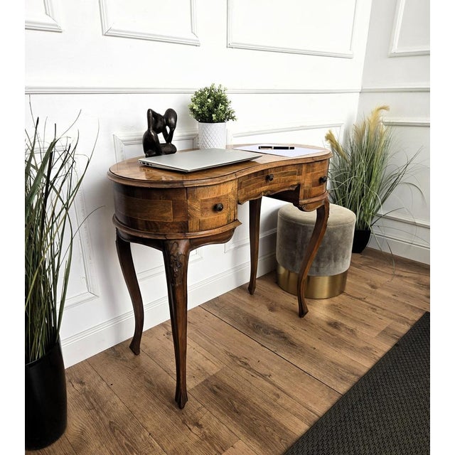 Beautiful Italian Antique desk writing table, in beautiful veneer burl wood with great inlay decors and different...