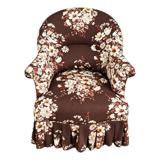 Antique Napoleon III Toadstool Lounge Chair with Floral Fabric, 1890s For Sale