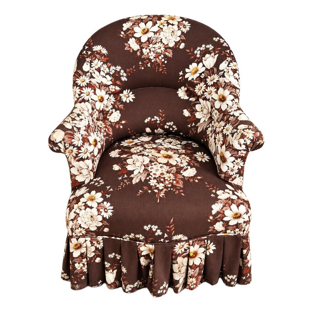 Antique Napoleon III Toadstool Lounge Chair with Floral Fabric, 1890s For Sale