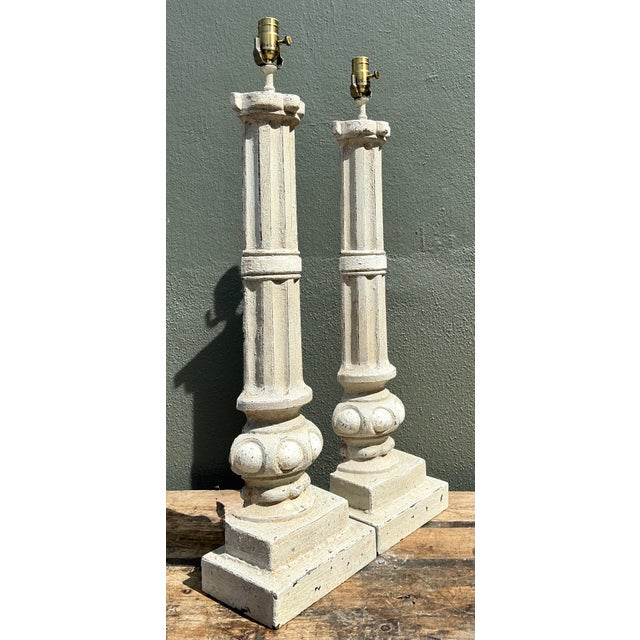 This exceptional pair of vintage cast iron lamps exudes a timeless architectural grandeur, drawing inspiration from...