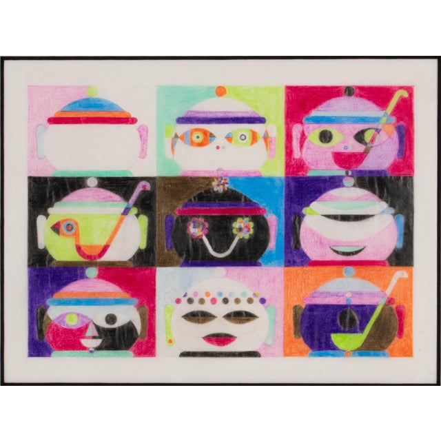 Geometric Multicolor Surrealist Drawings on Tracing Paper, France, Circa 1960 For Sale - Image 4 of 11