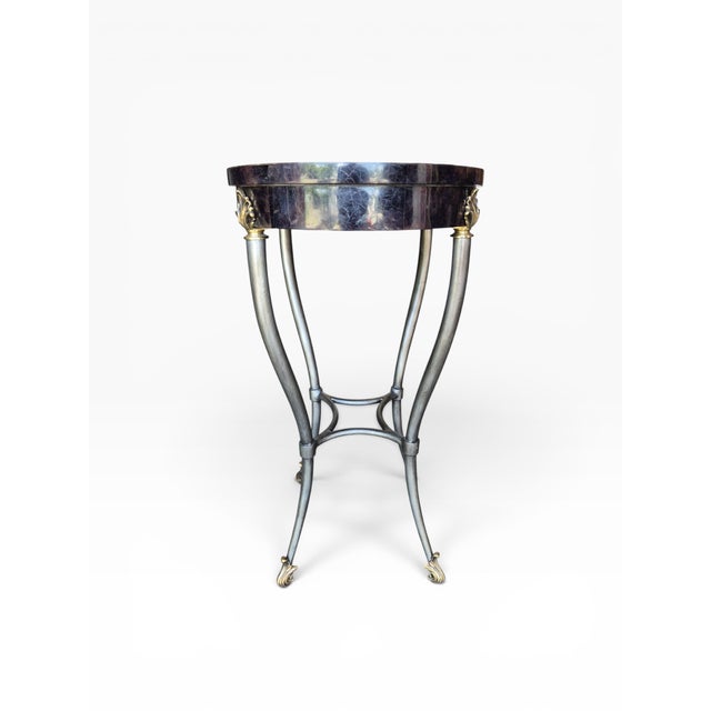 2000 - 2009 Ethan Allen Silver Leaf & Gilt Accent Table With Geometric Stone Veneer Top For Sale - Image 5 of 12
