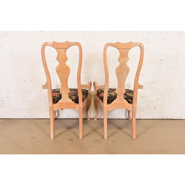 Drexel Heritage Queen Anne Carved Oak and Burl Wood Dining Chairs, Set of Four For Sale - Image 9 of 10