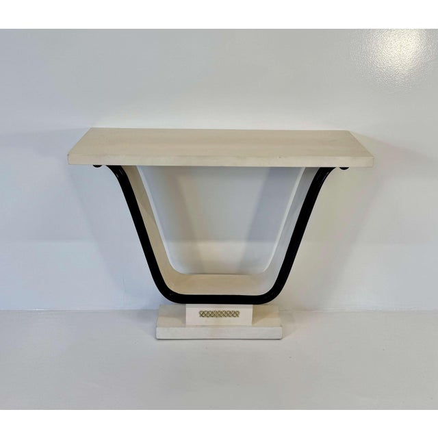 Italian Art Deco Black Parchment and Brass Console in the Style of Osvaldo Borsani, 1940s For Sale - Image 3 of 10