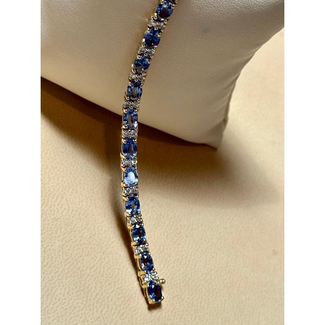 12 Carat Natural Sapphire & Diamond Cocktail Tennis Bracelet 14 Kt Yellow Gold For Sale - Image 18 of 18