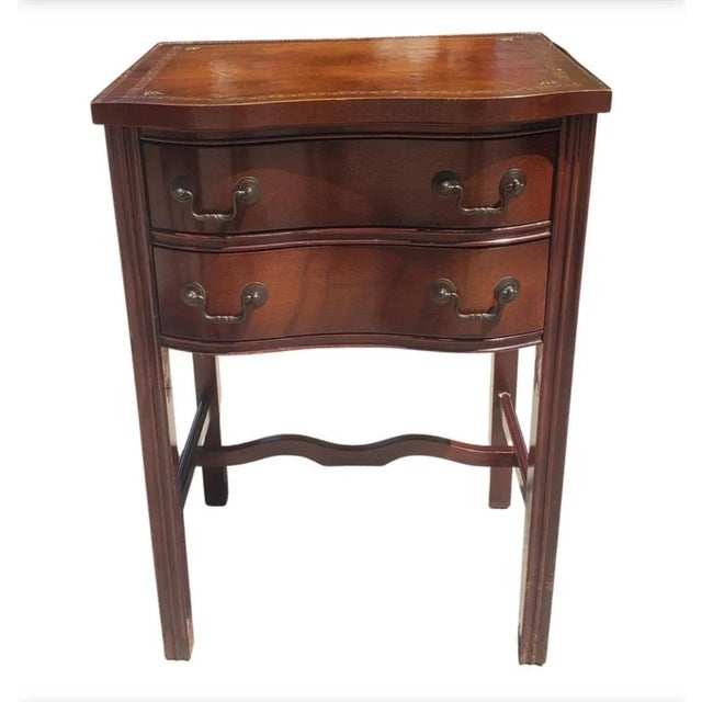 Chippendale Two-Drawer Serpentine Mahogany Chippendale Side Table With Stenciled Leather Top For Sale - Image 3 of 12