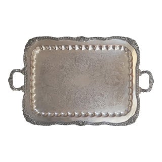 Large Antique Ornate Silverplate Serving Tray For Sale
