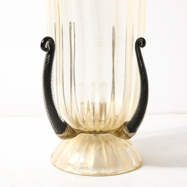 Metal Pair of Mid-Century Hand-Blown Murano Fluted Glass Uplights W/ 24k Gold Flecks For Sale - Image 7 of 15