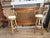 Vintage 1970s tropical tiki home bar & pair of swivel bar stools | bamboo, rattan & bentwood | rare curved cocktail bar...