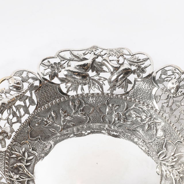 Silver Aesthetic Movement Sterling Repouse Flora & Fauna Dish Signed Pau Kuang For Sale - Image 8 of 15