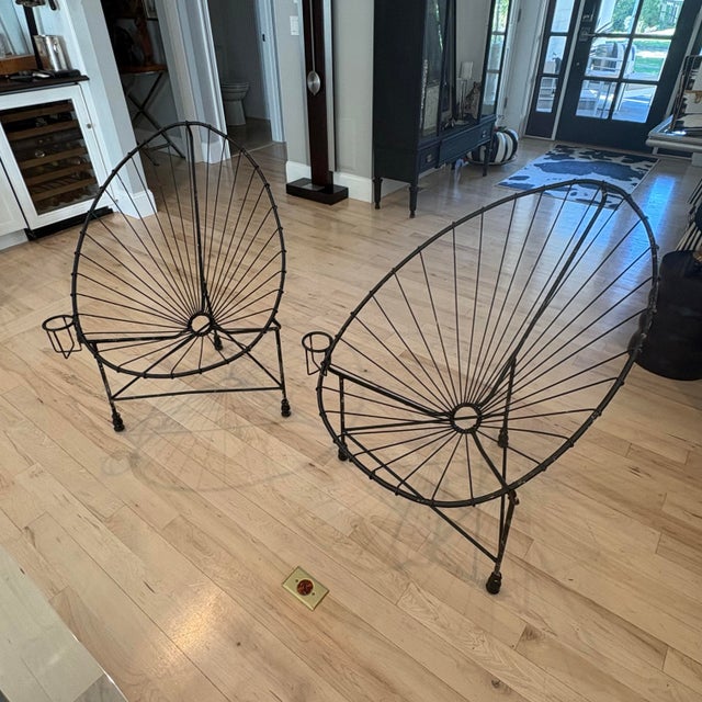 Mid-Century Modern Vintage Mid-Century Hand-Welded Steel Acapulco Lounge Chairs With Attached Drink Holders — Pair For Sale - Image 3 of 12