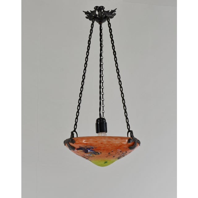 Art Deco Small French Art Deco Pendant Light by Le Verre Francais Schneider - 1925 Chandelier France For Sale - Image 3 of 14