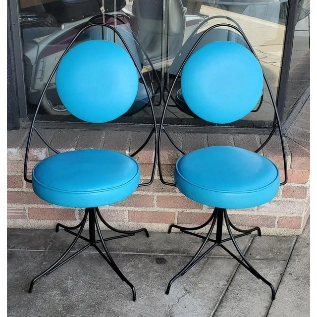 Black 1950s Black and Blue Swivel Side Chairs Styled After John Risley - Set of 2 For Sale - Image 8 of 13