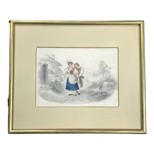 1927 Signed H. Hall British Original Figurative Watercolor Painting, Framed