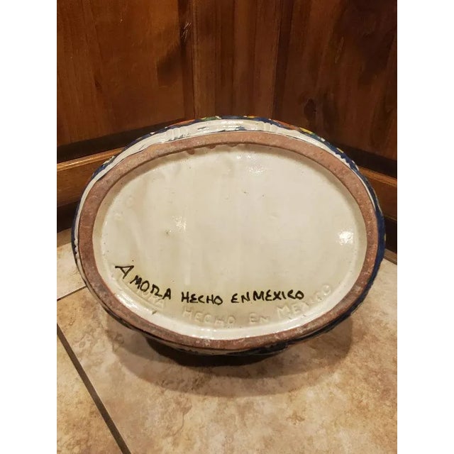 Vintage Mexican Folk Art Talavera Ceramic Rooster Planter For Sale - Image 9 of 11