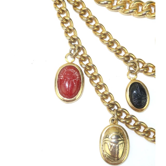 Metal Vintage Scarab Bib Chain Link Egyptian Style Necklace, c.1980 For Sale - Image 7 of 11