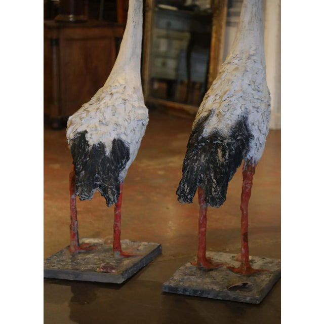 Pair of Early 20th Century French Painted Concrete Stork Garden Sculptures For Sale - Image 9 of 10