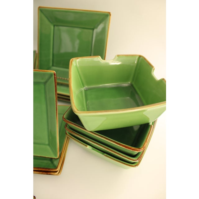Gorgeous Lot of Pottery Barn Asian Square Green Dinnerware Settings for 4 People - 24 pcs For Sale - Image 10 of 10