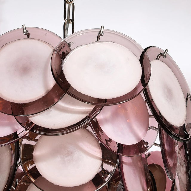 Glass Modernist Four Tier Amethyst Handblown Murano Disc Chandelier For Sale - Image 7 of 12