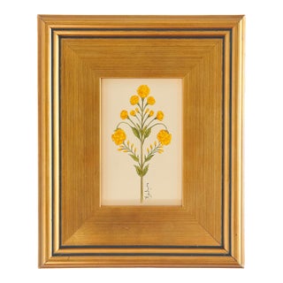 Original Hand-Painted Yellow Floral Motif Painting, Framed For Sale