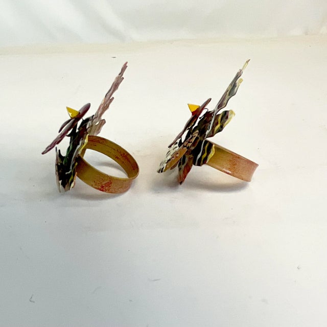 Brown Vintage Boho Chic Americana Arts & Crafts Enameled Tole Turkey Napkin Ring - Set of 8, Thanksgiving For Sale - Image 8 of 11