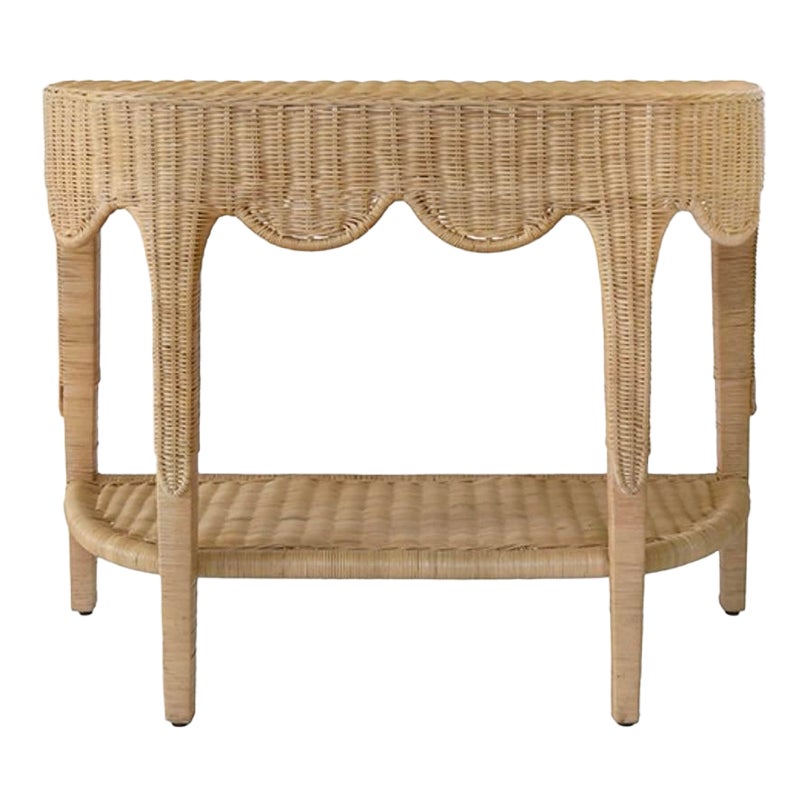 Matthew Izzo Home Scalloped Rattan Demi Lune Console | Chairish