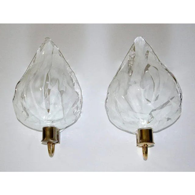 1990s La Murrina Murano White and Clear Glass Leaf Wall Sconces - a Pair For Sale - Image 5 of 13