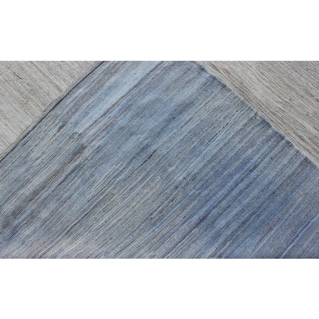 Large Modern Kilim Rug in Light Blue- Gray & Cream With Minimalist Modern Design For Sale - Image 11 of 12