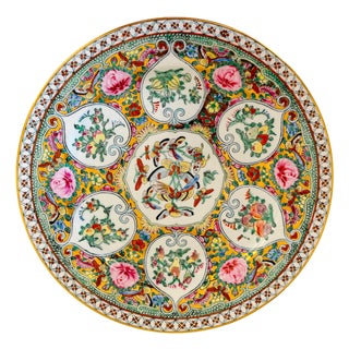 Mid 20th Century Famille Rose Canton Porcelain Plate With Lotus Medallions & Butterflies For Sale