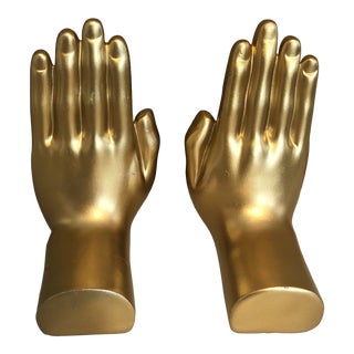 1960’s Gold Gilded Hand Bookends - a Pair For Sale