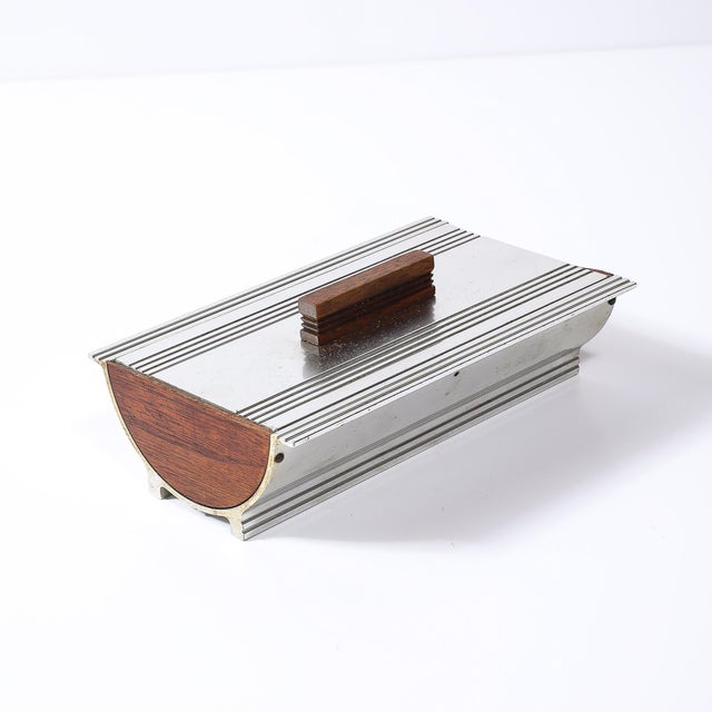 Kensington Ware Art Deco Machine Age Cigarette Box in Aluminum & Walnut Signed Kensington For Sale - Image 4 of 14