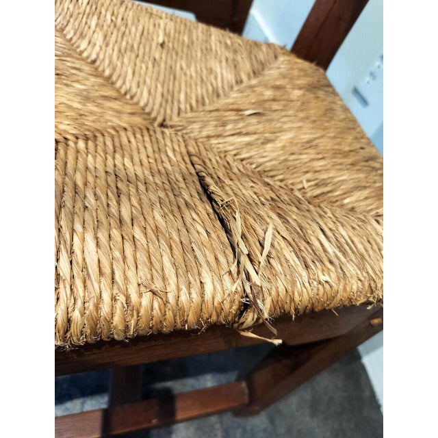 High Back Belgian Oak and Rush Dining Chairs Circa 1960 For Sale - Image 10 of 10