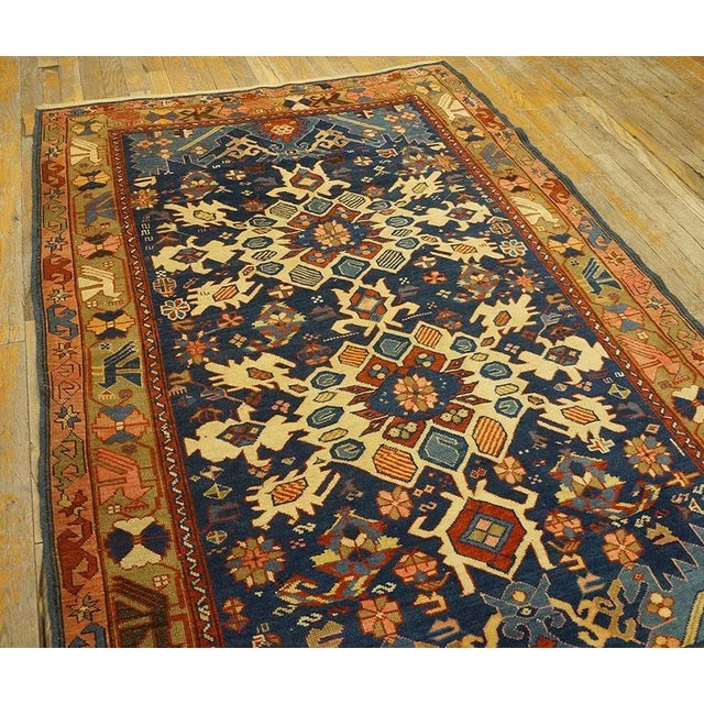 Tribal Great Blue and Camel Color With Rhombus and Florid Design Antique Caucasian Bidjov Rug For Sale - Image 3 of 12