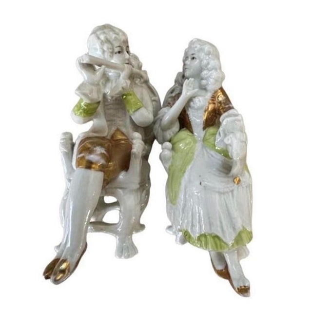 Rococo Rare Antique 1879–1886 Unger Schneider & Cie Gräfenthal Hand-Painted Porcelain Figurines – Pair For Sale - Image 3 of 12
