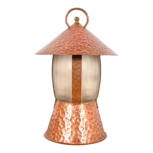 Roycroft Style Antique Arts & Crafts Hammered Copper Desk Lamp, 1930s For Sale