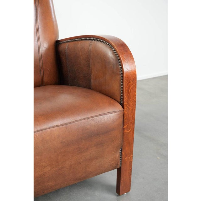 Art Deco Style Sheepskin Armchair in with Wooden Armrests For Sale - Image 9 of 12