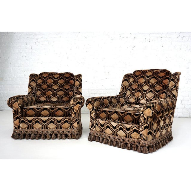 Brown Vintage Lounge Chairs with Psychedelic Fabric, 1960s, Set of 2 For Sale - Image 8 of 8