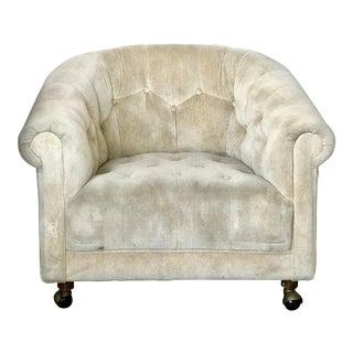 Vintage Mid Century Cream Barrel Tub Direction Club Armchair For Sale
