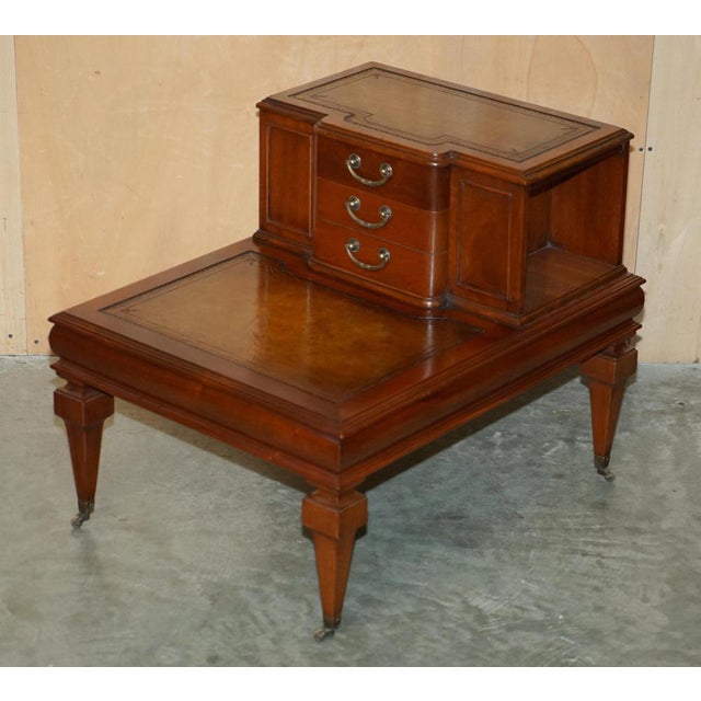 Hollywood Regency Leather Side End Book Tables with Drawers, Set of 2 For Sale - Image 3 of 18