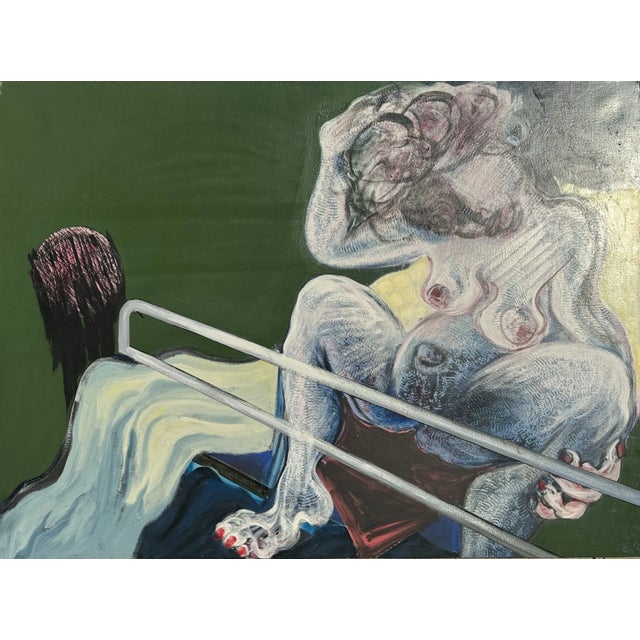 Henri Ren, Expressionist Portrait, 1983, Oil on Canvas, 130cm x 98cm For Sale - Image 4 of 6