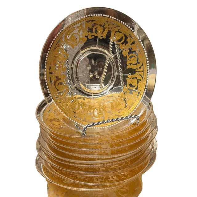 Set of 10 Antique Gilt Decorated Venetian Glass Plates For Sale In Los Angeles - Image 6 of 9