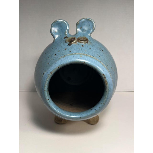 1980s Vintage Smith Studio Art Pottery Blue Ceramic Piggy Bank For Sale - Image 5 of 10